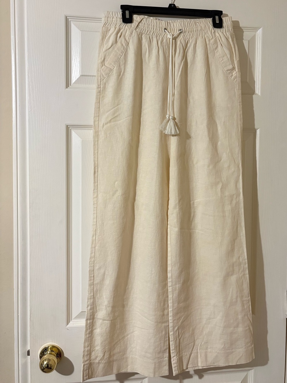 Rewind Cream Straight-Leg Linen Drawstring Pants